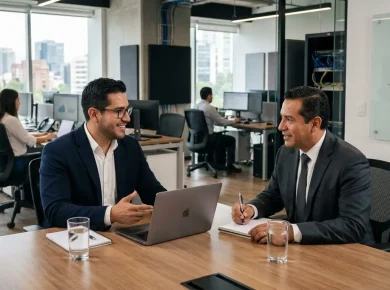 Consultor de TI externo colaborando en la gestión tecnológica de una empresa