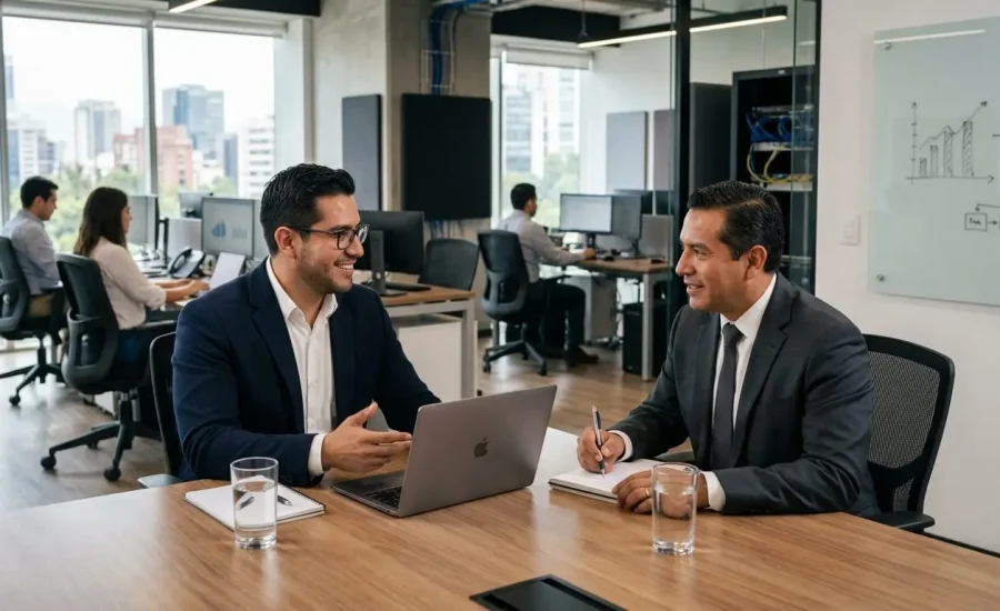 Consultor de TI externo colaborando en la gestión tecnológica de una empresa